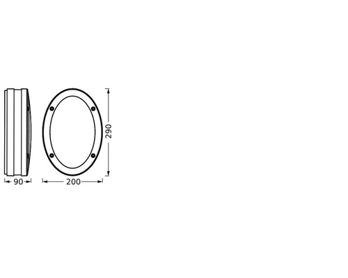 Schéma technique d'un luminaire ovale avec dimensions