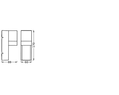 Dessin technique d'une applique murale avec les dimensions 170 x 60 x 88 mm