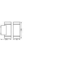 Dessin technique d'une applique murale avec des dimensions de 100 mm de largeur, 65 mm de profondeur et 158 mm de hauteur