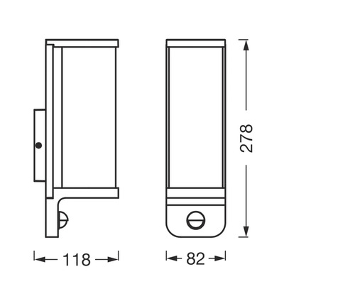 Technische Zeichnung einer Aussenleuchte mit Massangaben