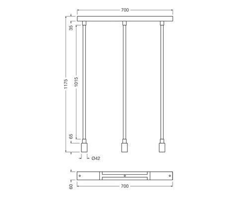 Technische Zeichnung einer Pendelleuchte mit Maßen