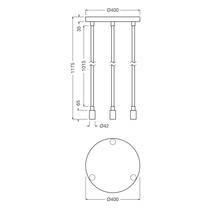 Technische Zeichnung einer Hängeleuchte mit Abmessungen