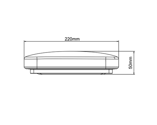 Dessin technique d'un luminaire avec dimensions : 220 mm de long et 50 mm de haut.