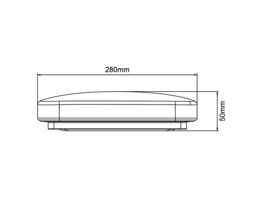 Schéma technique d'un plafonnier de dimensions 280 mm x 50 mm