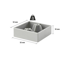 Patins de meubles en plastique, résistants jusqu'à 150 kilogrammes, avec des dimensions de 53 x 53 x 18 millimètres