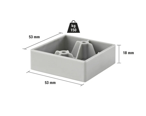 Patins de meubles en plastique, résistants jusqu'à 150 kilogrammes, avec des dimensions de 53 x 53 x 18 millimètres