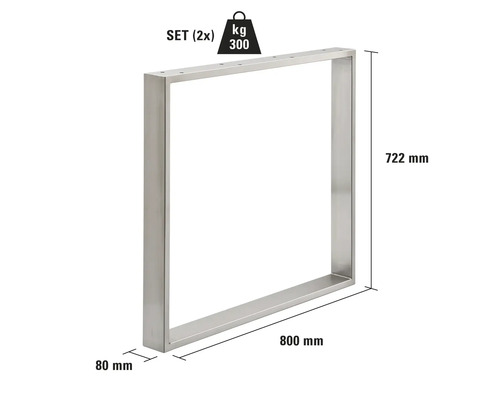 Piètement de table en métal, dimensions 800 x 722 mm, lot de deux pièces, capacité de charge 300 kg