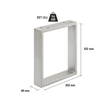Tischbein aus Metall, Set mit zwei Stück, maximale Belastbarkeit 300 Kilogramm, 422 x 350 x 80 Millimeter