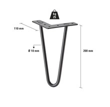 Pied de table en métal, hauteur 200 mm, avec une capacité de charge de 25 kg