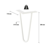 Pied de table en épingle à cheveux, hauteur 200 mm, capacité de charge jusqu'à 25 kg