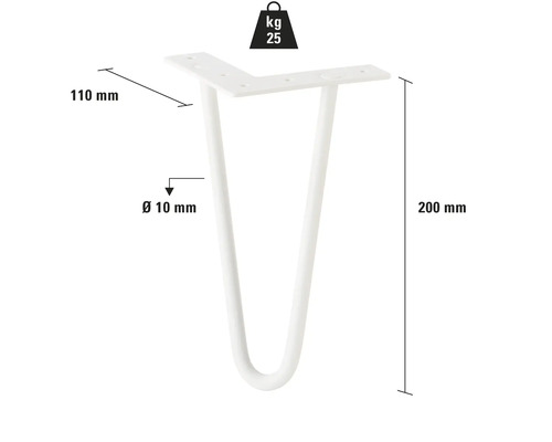 Pied de table en épingle à cheveux, hauteur 200 mm, capacité de charge jusqu'à 25 kg