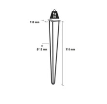 Pied de table en acier, forme d'épingle à cheveux, longueur 710 mm, capacité de charge 50 kg