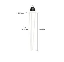 Pied de table en métal, hauteur 710 mm, diamètre 12 mm, capacité de charge 50 kg