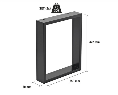 Tischbein aus Metall, Set mit zwei Stück, maximale Belastbarkeit 300 Kilogramm, Höhe 422 Millimeter