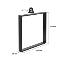 Piètement de table en métal, forme en U, 800x722 mm, lot de deux, capacité de charge 300 kg