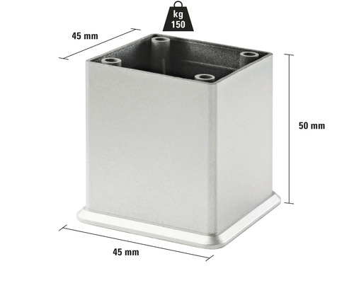 Vierkant Möbelbein aus Metall, 45 x 45 x 50 mm, maximale Belastbarkeit 150 kg