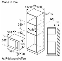 Schéma coté d'une armoire encastrable avec micro-ondes