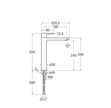 Schéma technique d'un robinet de lavabo avec indications de dimensions