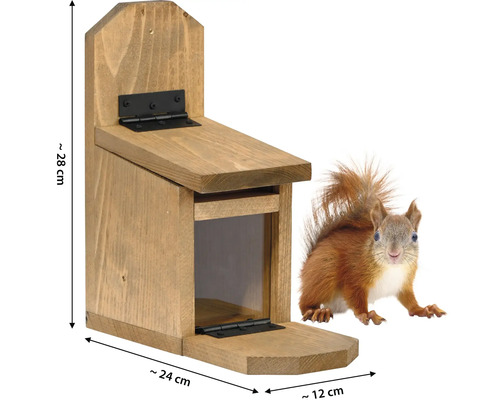 Mangeoire à écureuils en bois avec écureuil