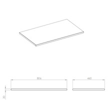 Illustration d'un plan de travail mesurant 806 x 460 x 20 mm