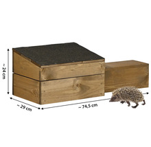 Igelhaus aus Holz mit den Maßen 74,5 x 29 x 24 cm