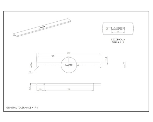 Dessin technique d'un produit Laufen avec des mesures