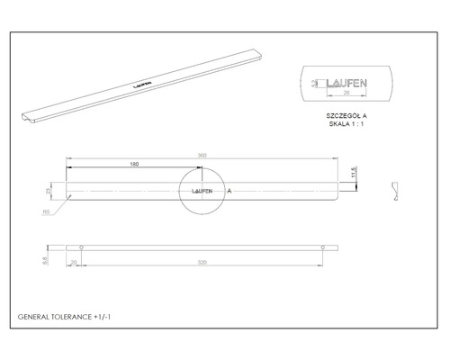 Schéma technique d'un produit Laufen avec dimensions