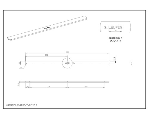Dessin technique d'un produit Laufen avec indications de dimensions