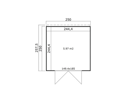 Plan d'un abri de jardin avec indications de dimensions