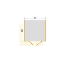 Illustration d'un abri de jardin mesurant 235 centimètres sur 235 centimètres