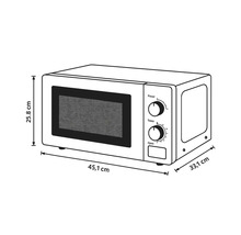 Image d'un four à micro-ondes avec les dimensions suivantes : 25,8 cm de hauteur, 45,1 cm de largeur et 33,1 cm de profondeur.