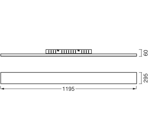 Technische Zeichnung einer Leuchte mit den Maßen 1195, 295 und 60 Millimeter.