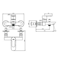 Dessin technique d'un robinet de salle de bain avec dimensions