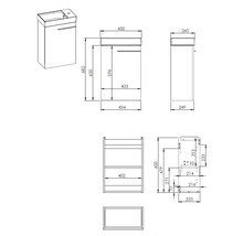 Schéma technique d'un meuble sous-lavabo avec dimensions