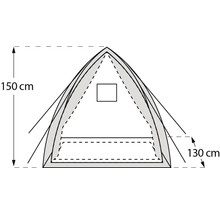 Schéma d'une tente avec indication de la hauteur 150 cm et 130 cm