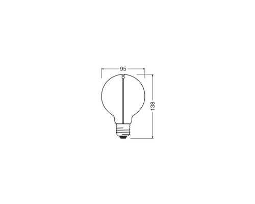 Technische Zeichnung einer Glühbirne mit Maßangaben