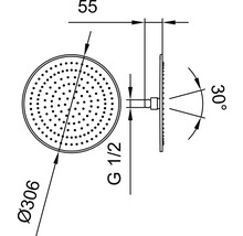 Dessin technique d'une pomme de douche avec cotes