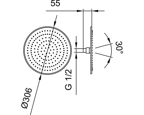 Dessin technique d'une pomme de douche avec cotes