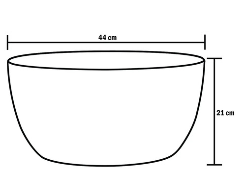 Skizze einer Schale mit den Massen 44 cm Breite und 21 cm Höhe