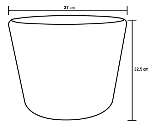 Schéma d'un pot de fleurs avec dimensions : 37 cm de large et 32,5 cm de haut