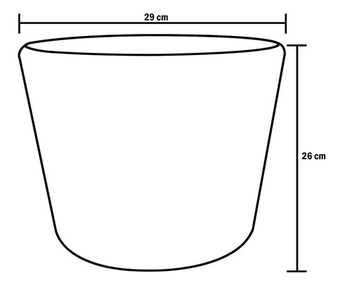 Schéma d'un pot de fleurs avec des dimensions de 29 cm de largeur et 26 cm de hauteur