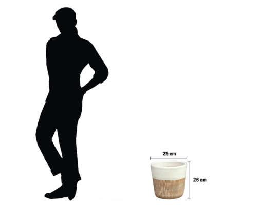 Pot de fleurs avec dimensions et silhouette d'une personne à côté