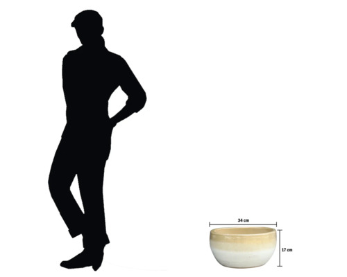 Dekorative Pflanzschale mit einem Durchmesser von 34 cm und einer Höhe von 17 cm.