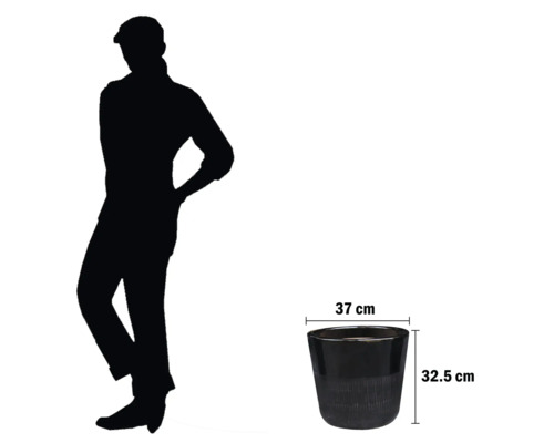 Pot de fleurs avec des dimensions de 37 cm de largeur et 32,5 cm de hauteur.