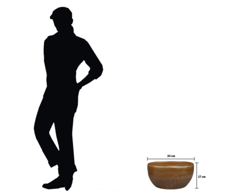 Jardinière décorative mesurant 34 cm sur 17 cm.