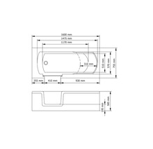 Dessin technique d'une baignoire avec dimensions