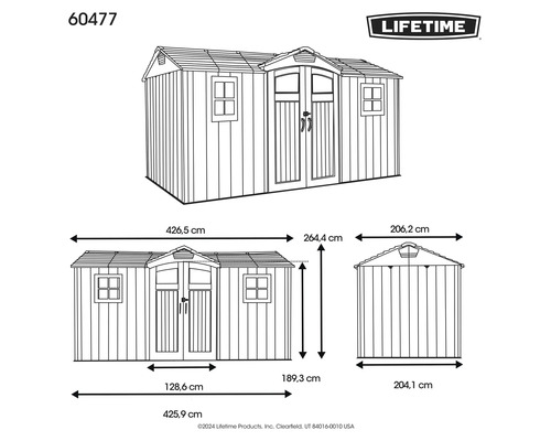 Illustration d'un abri de jardin avec dimensions
