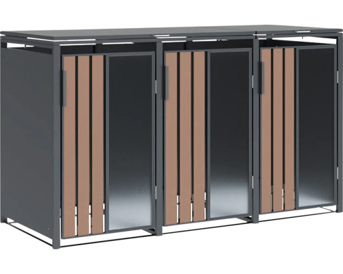 Cache-conteneurs pour trois conteneurs en métal et bois