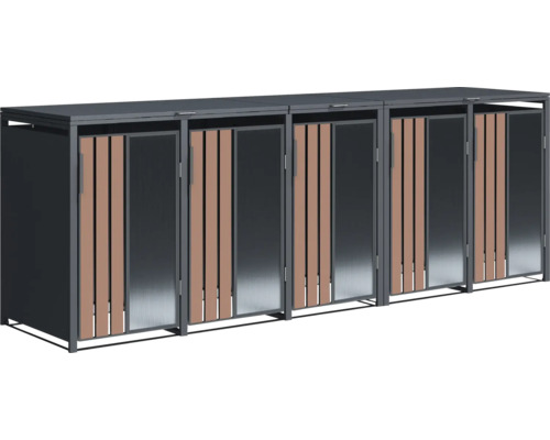 Cache-conteneurs pour trois poubelles avec lamelles et porte verrouillable