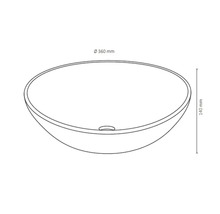 Zeichnung eines runden Aufsatzwaschbeckens mit den Maßen 360 mm Durchmesser und 140 mm Höhe